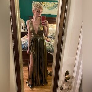 Bronx and Banco Adele Metallic Gold Pleated Gown — Size XS